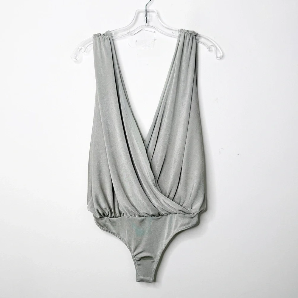 NWT FREE PEOPLE | Night Owl  Blouson Wrap Bodysuit in Oxide Green Sage Medium